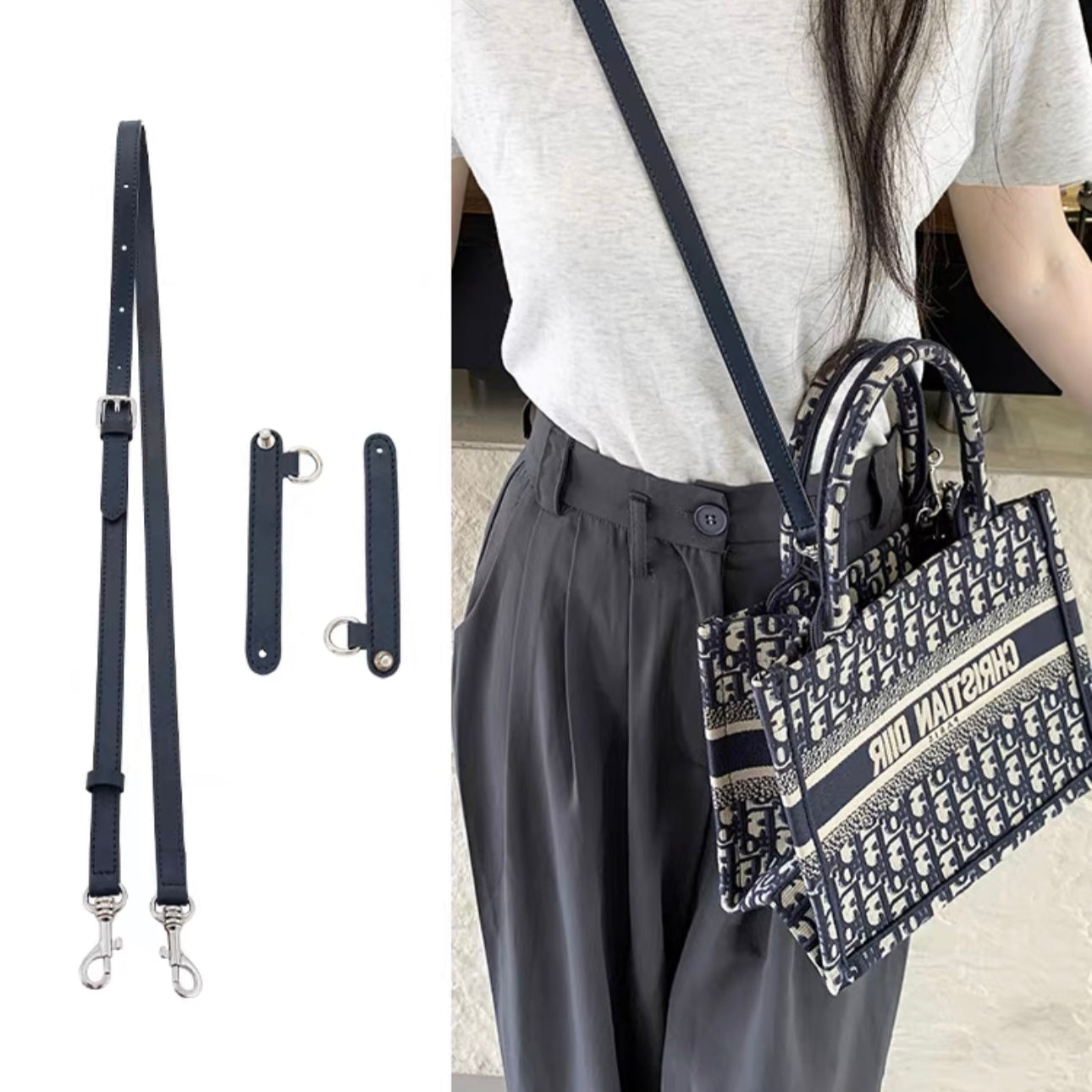 Strap Set for Mini Le Pliage- Handbag Conversion Kit -Punch Free Adjustable  Crossbody Strap & Buckles